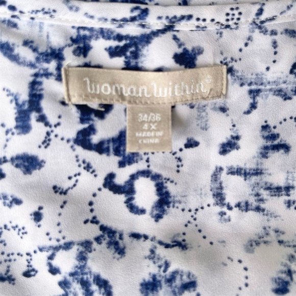 Woman Within Floral Sleeveless Top Plus 4X Blue Button Front Chiffon Blouse - Picture 5 of 5